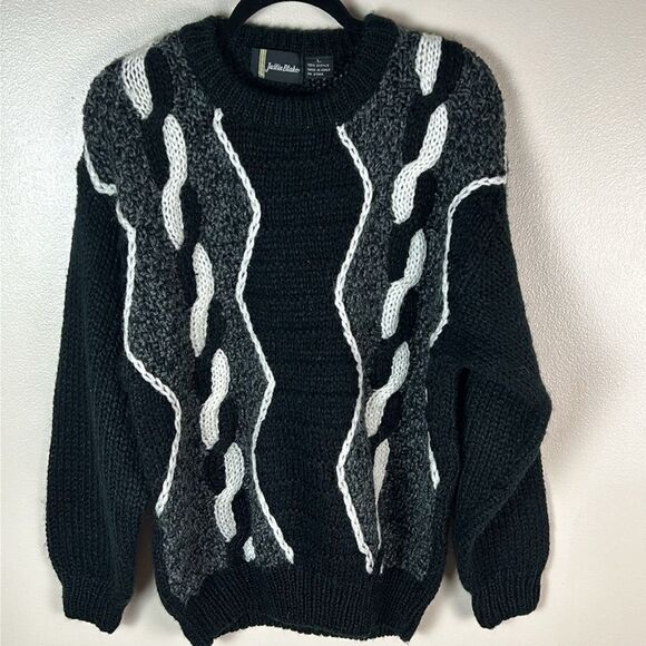 Vintage JUSTIN BLAKE knitted sweater 90s size large grandpa abstract - Picture 8 of 9